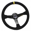 350mm Suede Leather Racing Steering Wheel Universal Yellow Pink Stripe Car Sport Steering Wheel Aluminum Frame With Logo - Steer