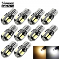 10pcs T10 W5w Car Led Bulb 8 Smd Indicator Side Marker Trunk License Plate Lights Warm/white 12v Auto Interior Dome Reading Lamp