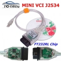 V17.00.020 MINI VCI For TOYOTA TIS Techstream mini vci FTDI FT232RL Chip J2534 OBD2 Car diagnostic cable Support Multi Languages