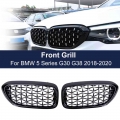 2pcs Car Front Grille Bumper Kidney Grill For Bmw 5 Series G30 G31 G38 2018 2019 2020 Chrome Diamond Racing Grills Meteor Style