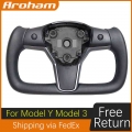 Yoke Alcantara Aroham Matte Carbon Fiber Steering Wheel For Tesla Model Y Model 3 2017 2018 2019 2020 2021 - Steering Wheels &am