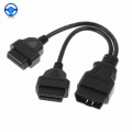 Hot 30CM OBD2 16 Pin Cable Extension Splitter Male to Dual Female Y OBD 16Pin Cable 1 2 OBD Connector adapter with high quality|