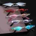 Retro Lady Diamond Shape Sunglasses Glasses Narrow Rimless Sun Glasses Female Uv400 - Glasses - Ebikpro.com