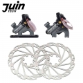 Juin Tech F1 Flat Mount With Adapter Disc Brake Caliper Line Pull Hydraulic Xc Gravel Road Bike Brakes Set 2x160mm Rotors - Bicy