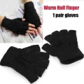 1pair New Novelty Men/Women Black Knitted Stretch Elastic Warm Half Finger Fingerless Gloves Outdoor Cycling Motocycle Accessory