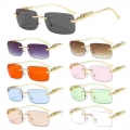 Colorful Rimless Rectangle Sunglasses Women Men Retro Cheetah Clear Ocean Lens Sun Glasses Shades Uv400 Outdoor Eyewear - Glasse