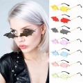 Funny Bat Shape Sunglasses for Women Trendy Rimless Slim Sunglasses Novelty Metal Frame Sun Glasses Party Cosplay Eyewear| | -