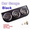 DRAGON GAUGE 52mm 2" 3 In 1 Kit Car Gauge Voltage+Water Temperature+Oil Press Gauges Black Holder Car Meters Triple Dashboa