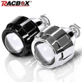 Racbox 2pcs 2.5 Inch Universal Bi Xenon Hid Projector Lens Silver Black Shroud H1 Xenon Led Bulb H4 H7 Motorcycle Car Headlight