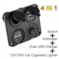 New Dual Usb Ports Car Charger + Led Voltmeter + 12-24v Power Socket + On-off Switch 4 In 1 Car Marine Boat Led Switch Panel