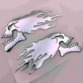 Fasp 2pcs/pair Silver Fire 3d Ghost Skull Head Auto Motorcycle Car Sticker Emblem Decals - Decals & Stickers - Ebikpro.