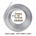 25ft 7.62m Roll Tube Coil of 3/16" OD Copper Nickel Brake Pipe Hose Line Piping Tube Tubing Silver Zinc With 15 Pcs Tube Nu