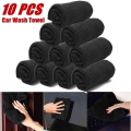 10pcs/set Car Care Polishing Wash Towels Microfibers Car Detailing Cleaning Soft Cloths Home Window 30x40cm Black - Sponges, Clo