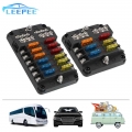 12/32v 4/6/8/10/12 Ways Plastic Fuse Box Holder Cover Blade Fuse Block M5 Stud With Led Indicator Light For Car Boat Marine Ship