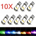 10pcs W5w Led T10 Car Light Cob Glass 6000k White Auto Automobiles License Plate Lamp Dome Read Drl Bulb Style 12v Accessories -