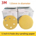 100 Pcs Of 3m 236u 5 Inch 6 Hole Sandpaper 125mm Disc Flocking Round Pneumatic Sanding Machine Polishing Pad|Automotive Sandpape