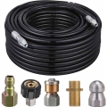 15m,tool Daily Sewer Jetter Kit For Karcher Pressure Washer, 1/4" Npt X 100' Hose, Button Nose Sewer Jetting Nozzle，400