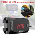 IP67 Motorcycle Electronic Clock Thermometer Voltmeter Three In One Waterproof Dust proof With Flashing Warning Ffunction|Instru