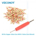 50pcs Copper Material Tyre Valve Core With 1 Core Driving Wrench Tire Tyre Core Replacement Parts For Tyre Repairing - Valve Ste