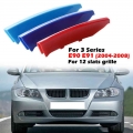 12 Slats Kidney Front Grill Grille Decal Stripe Cover Clip Trim Fit For BMW 3 Series E90 E91 2004 2008 M Sport Decorative Parts|