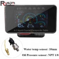 10mm Water Temp Sensor+1/8 Npt Oil Pressure Sensor Digital Lcd Car Voltage+oil Pressure+water Temperature+fuel Gauge 12v / 24v -