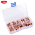 200Pcs Copper Washer Gasket Nut and Bolt Set Flat Ring Seal Assortment Kit with Box M5/M6/M6/M8/M10/M12/M14 for Car Sump Plugs|O