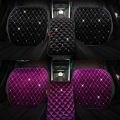 Winter Diamond Plush Universal Car Seat Covers Mat Crystal Rhinestones Front Back Seat Cushion Velvet Pad Car Accessories Women