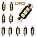 10pcs Dome Festoon Car Light Canbus Error Free C5w 12v Led Lamp Auto Bulb Interior Light 36mm 39mm 41mm 3smd 5050 Led White - Si