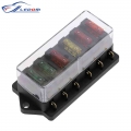 Circuit Standard 6 Way ATO Blade Fuse Box Plastic Cover DC12V 24V Car Fuse Block Holder with 6Pcs 3A 30A Fuses and Clip for Auto