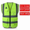 100% Antistat Polyester Safety Vest for Men Pockets and Zipper High Visibility Construction Oil Station Reflective Work Vest|Ref