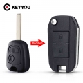 Keyyou Modified Flip Folding Car Key Shell For Peugeot 307 107 207 407 Citroen C2 C3 Xsara Remote 2 Button Key Case Hu83 Blade -