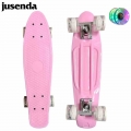 Jusenda Skateboard Mini Longboard Single Rocker 22' Children Cruiser Scooter Pastel Penny Board Flashing Wheels Bearings Tru