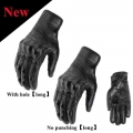 Retro Perforated Leather Motorcycle Gloves Motorbike Cycling Protective Gears Motocross Carbon Fiber Glove Women Man Winter Gift