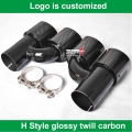 2pcs H Style Universal Dual Glossy Round Carbon Fiber Exhaust Tip Black Stainless Steel Exhaust Pipe Muffler Tip For Bm 5 Series