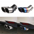 Dual Outlet Car Exhaust Tip Stainless Steel Slant Rolled Edge Auto Muffler Silencer Universal Black+silver - Mufflers - Officema