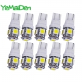 10pcs T10 Led Bulb 12v 7000k 5050 5 Smd 5w5 W5w Led Signal Light Super Bright White Car Wedge Side Clearance License Plate Lamp