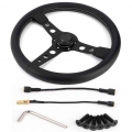 350mm/14in For Momo Prototipo Style 6bolt Black Leather Racing Steering Wheel Gray Stitching With Horn Button Modified Accessory