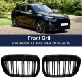 Car Front Bumper Grill Racing Grille For Bmw X1 F48 F49 2016-2019 Xdrive Double Line Slat Grills M Style 51117383363 51117383364