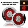 12V 24V Red & Yellow Round Red/Amber 16 LED Truck Trailer Brake Stop Turn Signal Tail Lights|Truck Light System| - Officem