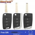 Okeytech Folding Flip Remote 3 Buttons Car Key Shell Case For Volkswagen For Vw Golf 7 Gti Mk7 Skoda Octavia A7 Seat Metal Edge