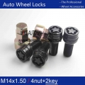 4bolts 2key M14x1.5x27mm 1.5 Wheel Locks Bolt Anti Sheft Rims Lug Nut For Vw Golf 3 5 7 Jetta Beetle Passat B5 B6 B7 Jetta - Nut