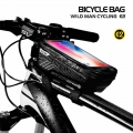 WILD MAN Bicycle Bag Waterproof Press Screen Mobile Phone Bag Cycling Front Top Tube Frame Bag Cellphone Bag Bike Accessory