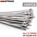 100pcs 7.9mm x 300mm Exhaust Heat Stainless Steel Cable Ties Wrap Metal Tie Extra Long & Wide Large For VW 5 EP ZS100 K79|me