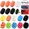 19Pcs/Set Car Polishing Sponge Pads Kit Buffing Waxing Foam Pad Buffer Set Polisher Machine Wax Pad Scratches Drill Attachment|P