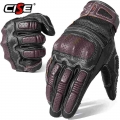 Genuine Leather Vintage Motorcycle Full Finger Gloves Rubber Guard Protection Touchscreen Motorbike Motocross Atv Racing Riding