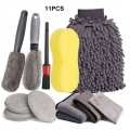 11pcs Car Wash Brush Cleaning Tool Set Microfiber Car Wash Kit Car Detailing Wheel Brushes Detaling Brush Wash Sponge Towel|Spon