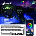 Nlpearl Car Interior Light RGB Led Strip with Wireless Remote APP Music Control Multiple Modes Neon Automobile Atmosphere Lamp|D