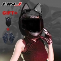 2 Gifts HNJ Full Face Motorcycle Helmet Moto Cat Ear Helmet Personality Motocross Helmet bike kask downhill For Man Women|Helme