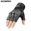 Hard Knuckles Motorcycle Fingerless Gloves Leather Protective Gear Motocross Motorbike Scooter Moto Cycling Biker Racing Riding