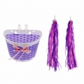 Girls Bike Front Basket Children Bowknot Shopping Holder Case + Bike Scooter Streamers Purple Bicycle Basket Kids|Bicycle Bags